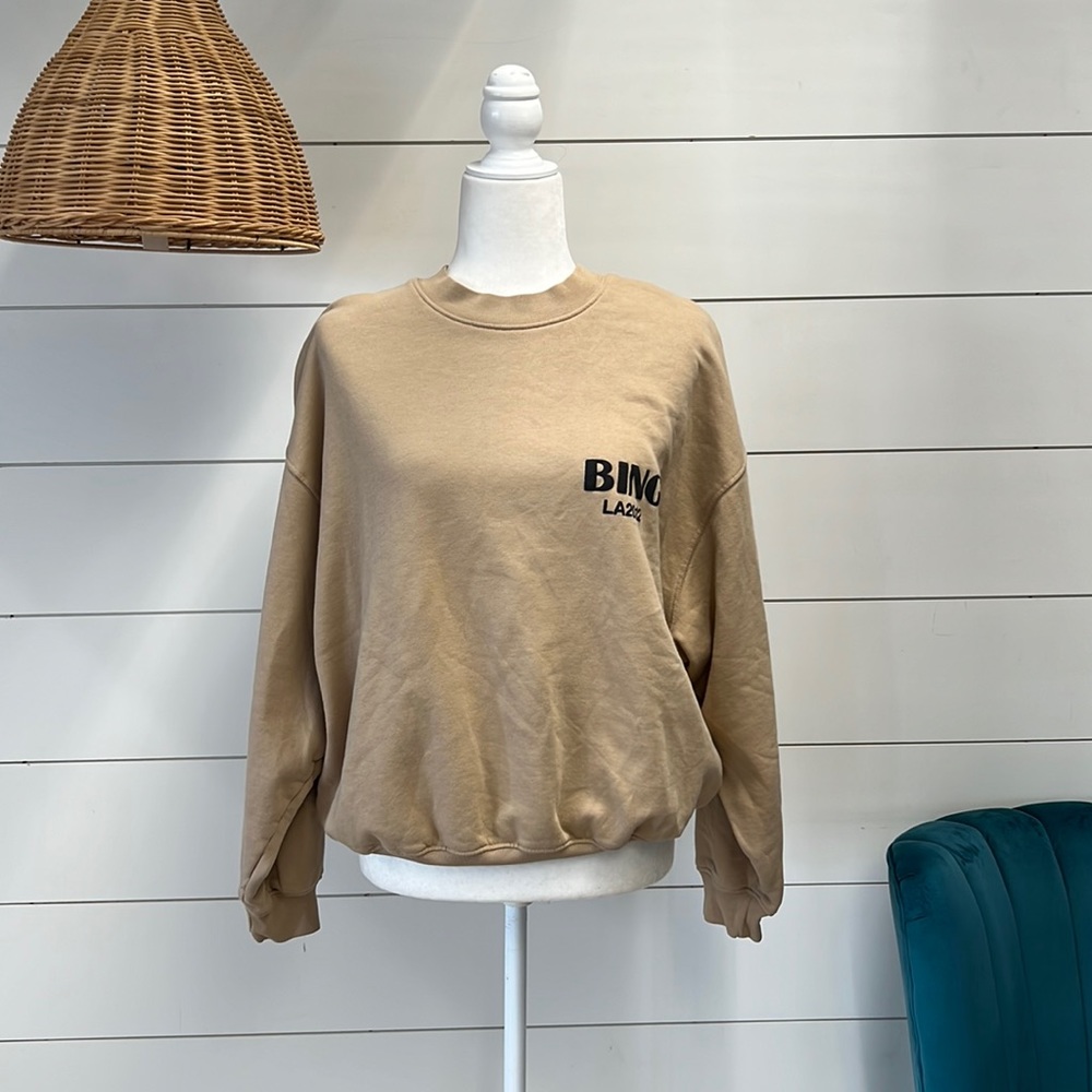 Anine Bing Beige Logo Crewneck Sweatshirt
